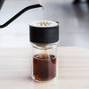 Stagg EKG brewing coffee into Stagg [X] Dripper over a Stagg Tasting Glass